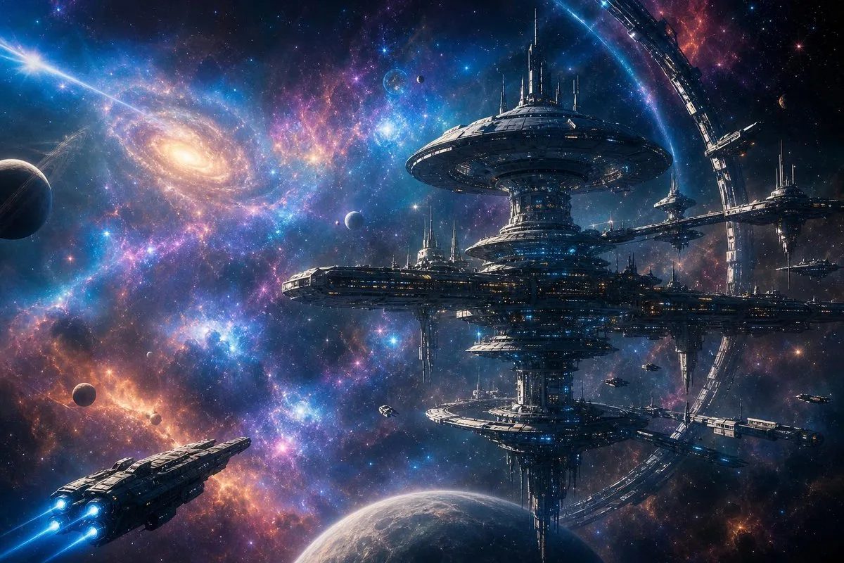 Space Station in a Nebula