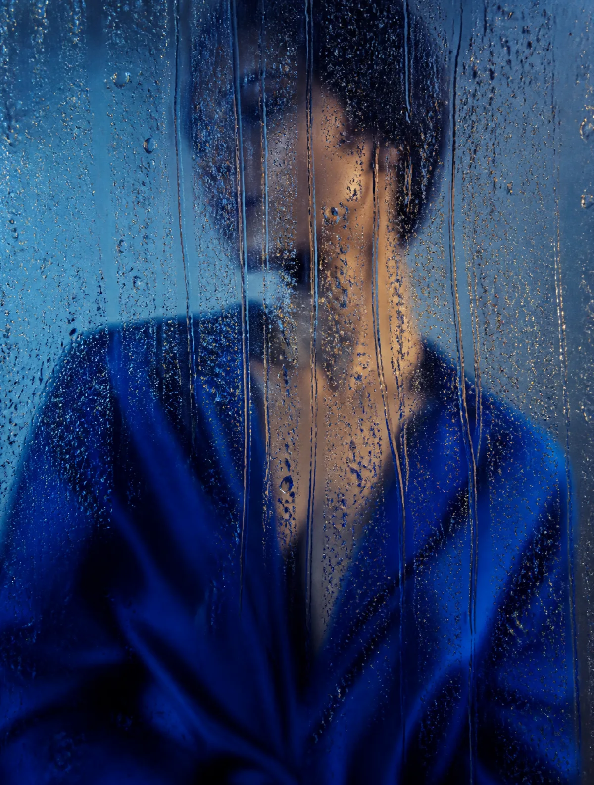 Cobalt Behind Rainy Glass