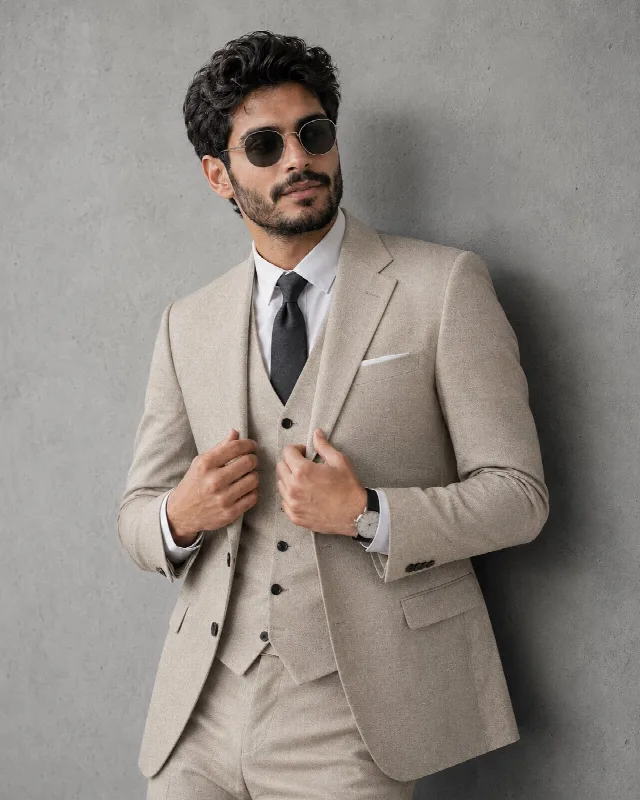Beige Three-Piece Suit