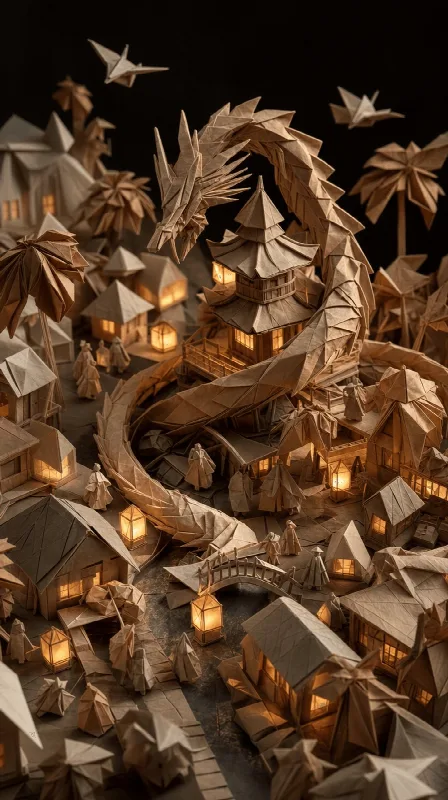 Origami Paper Village