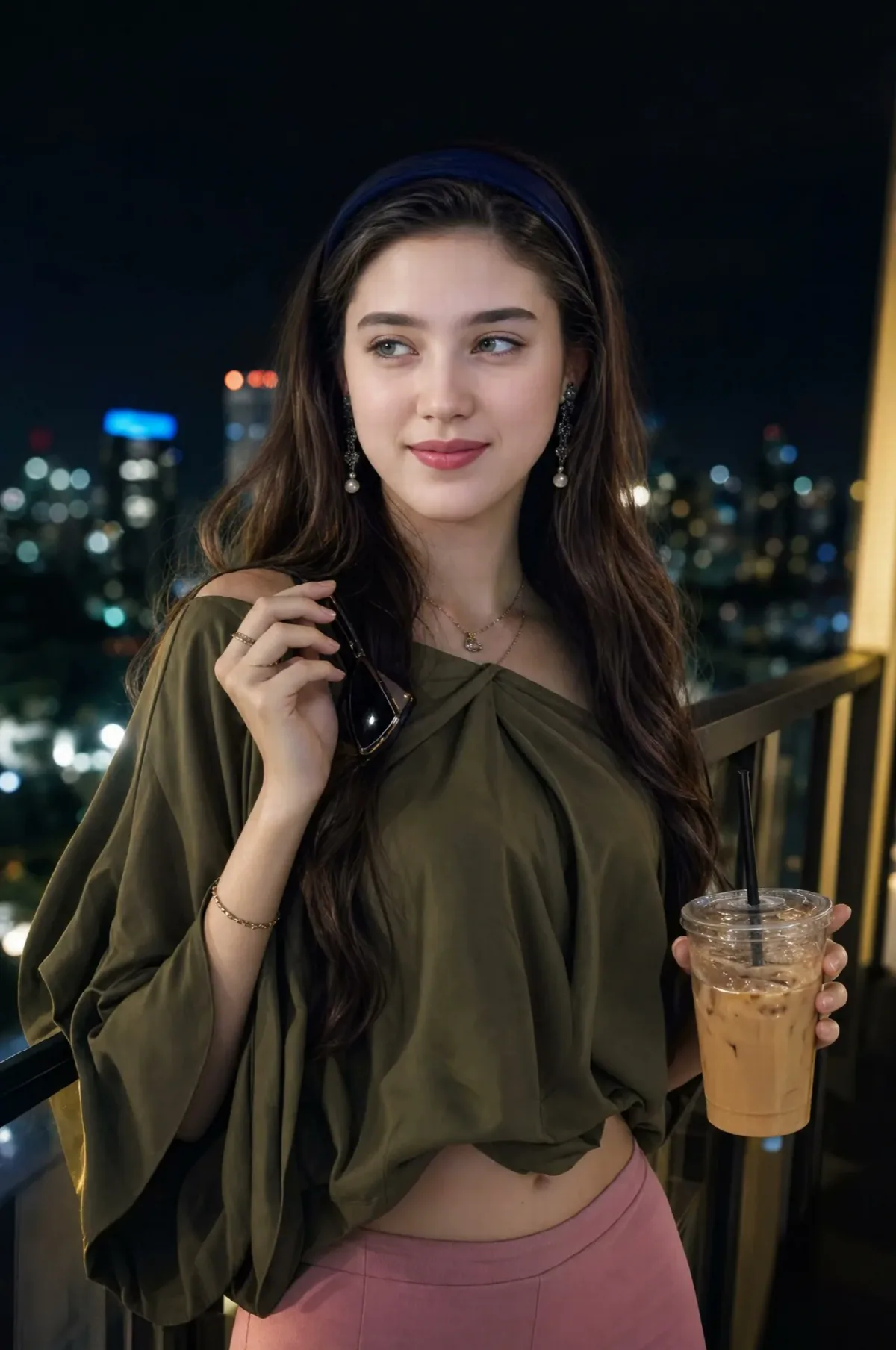 Night Balcony Fashion Portrait
