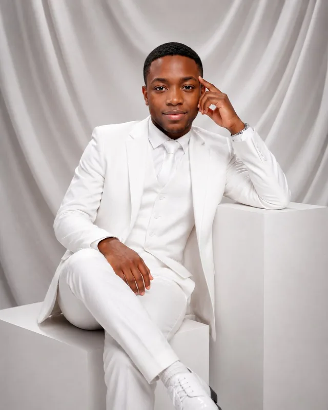 Luxury White Suit Studio Portrait