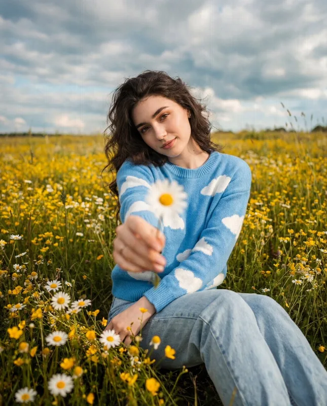A Daisy Under Cloudy Skies