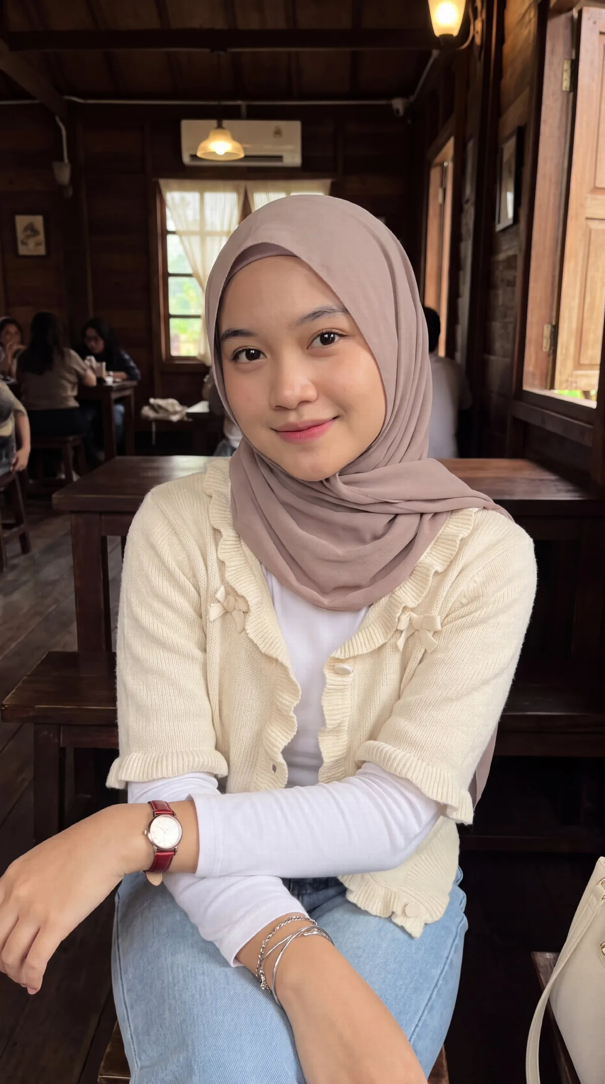 Hijab in a Wooden Café