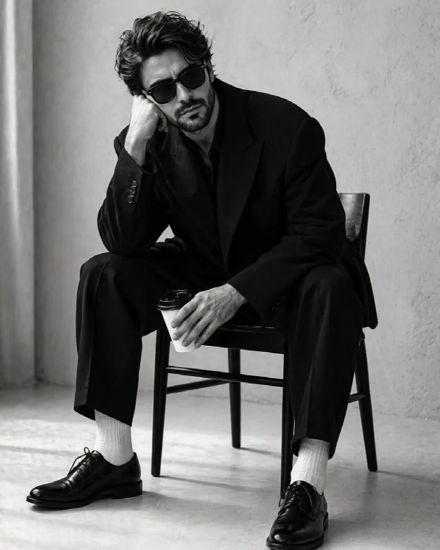 Pensive Monochrome Chair Portrait