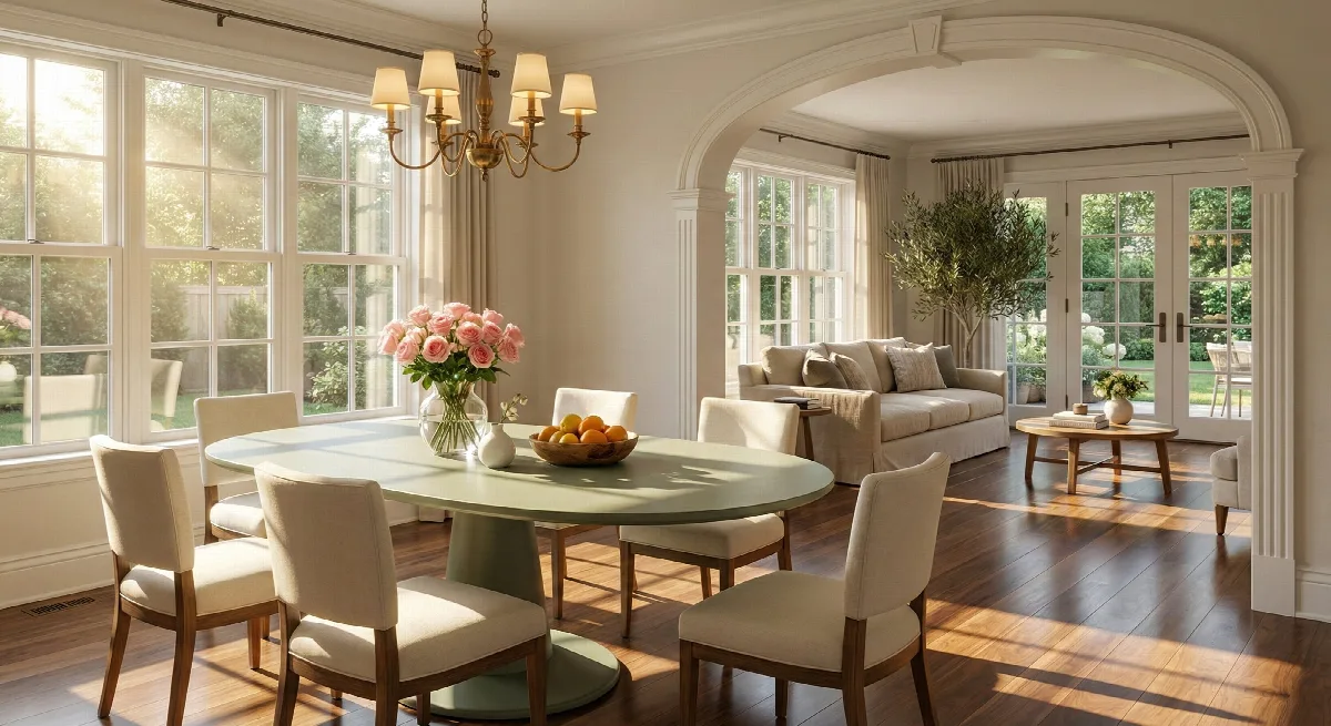 Sunlit Dining Room with Arch