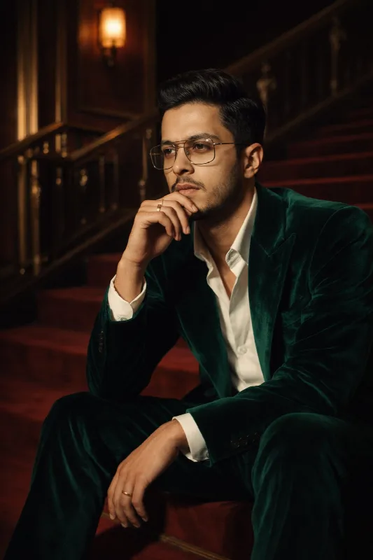 Velvet Suit on the Stairs