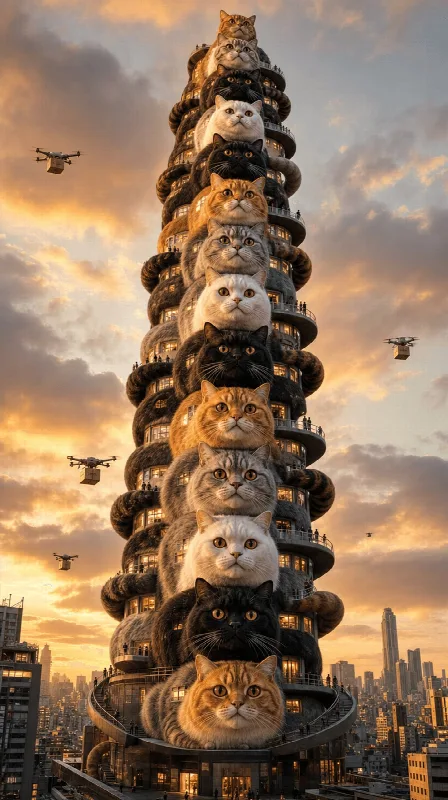 Skyscraper of Stacked Cats