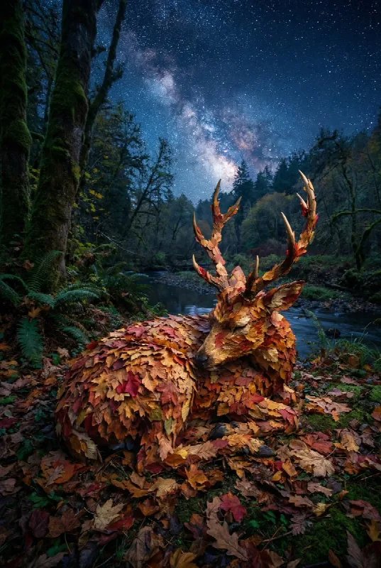 Deer Made of Autumn Leaves