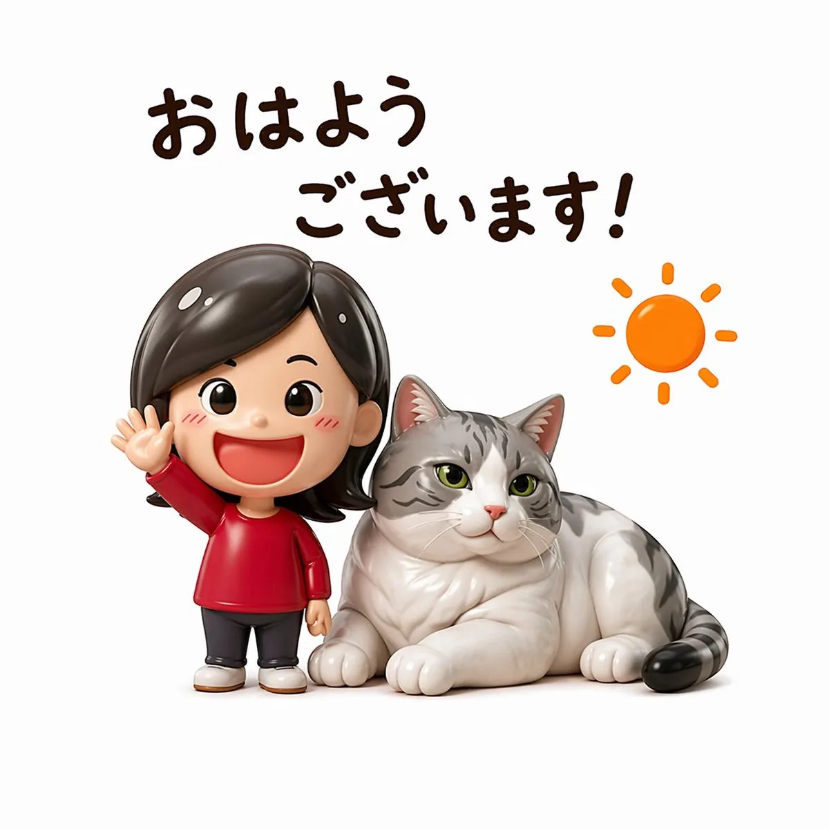 Girl and Cat Morning Sticker