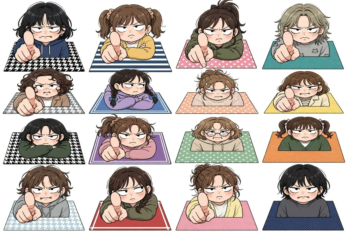 Annoyed Chibi Sticker Grid