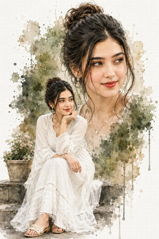 Watercolor Double Exposure Portrait
