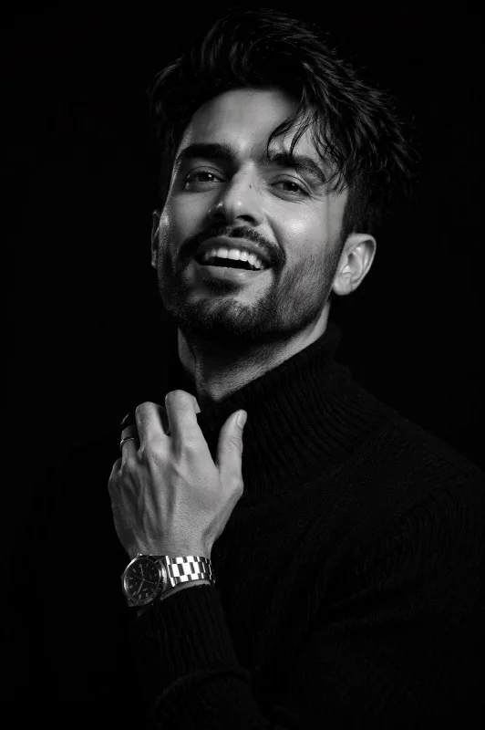 Smiling Black and White Studio Portrait