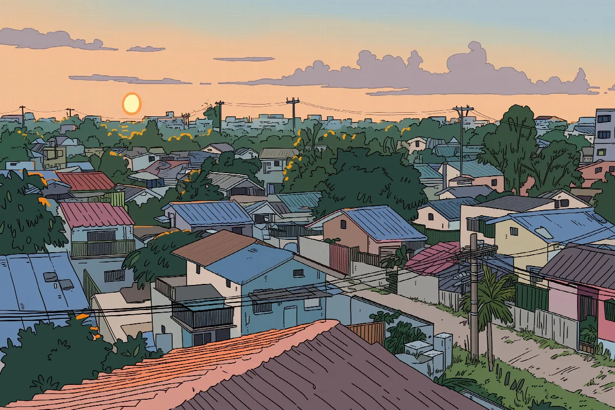 Suburban Rooftops at Sunset