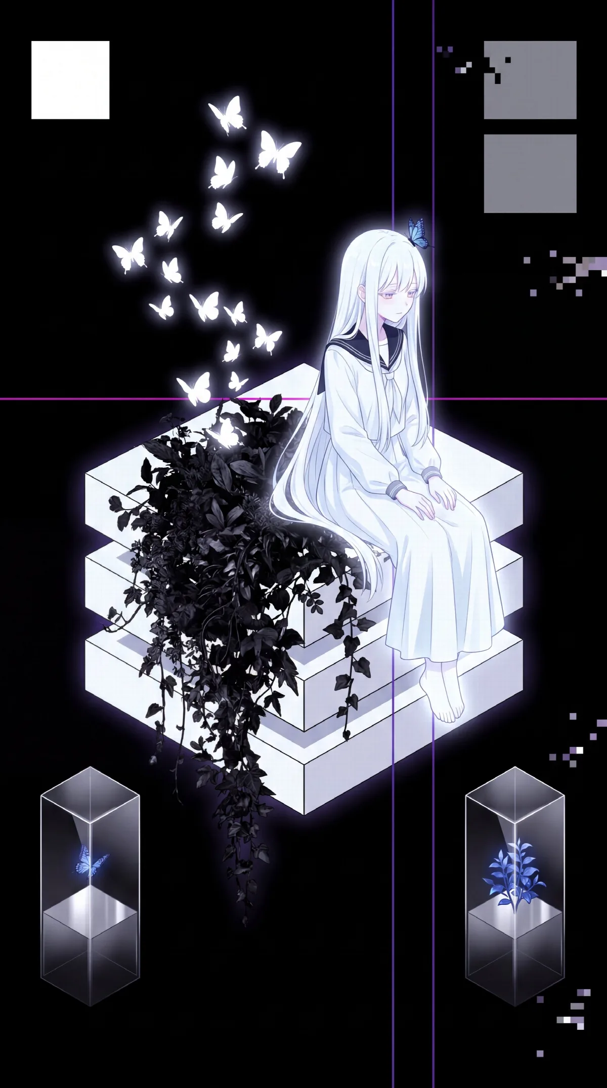 Glitch Girl on White Blocks