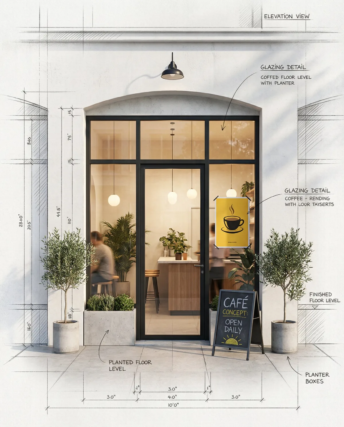 Cafe Facade Sketch to Render