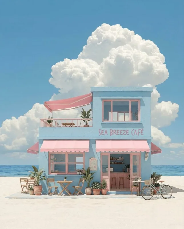 Pastel Beach Cafe Building
