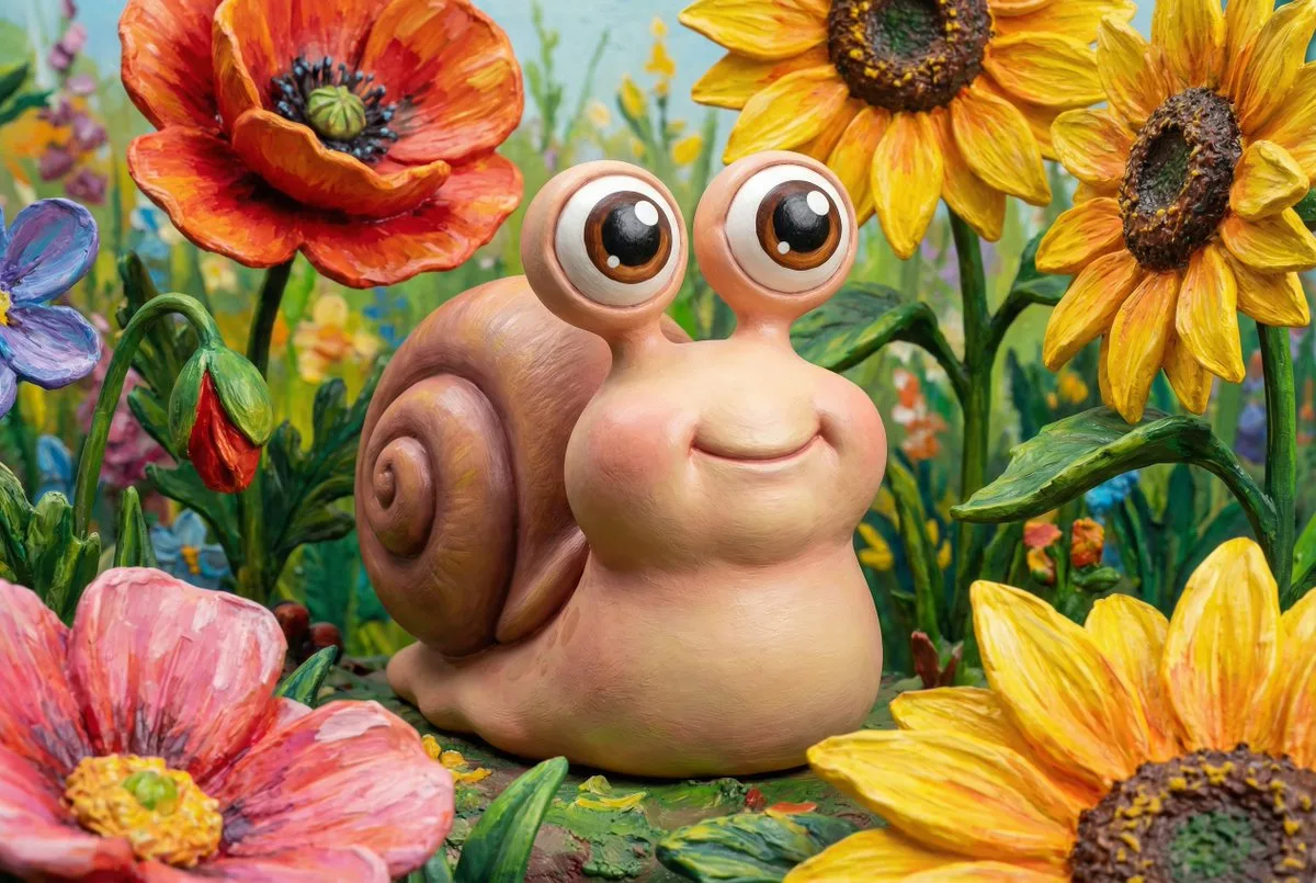 Chibi Snail Among Flowers