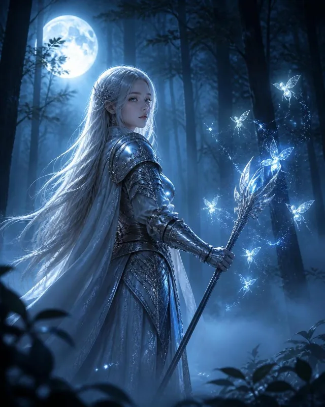 Silver-Haired Moonlit Warrior