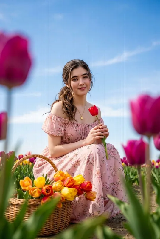 Basket in the Tulip Field
