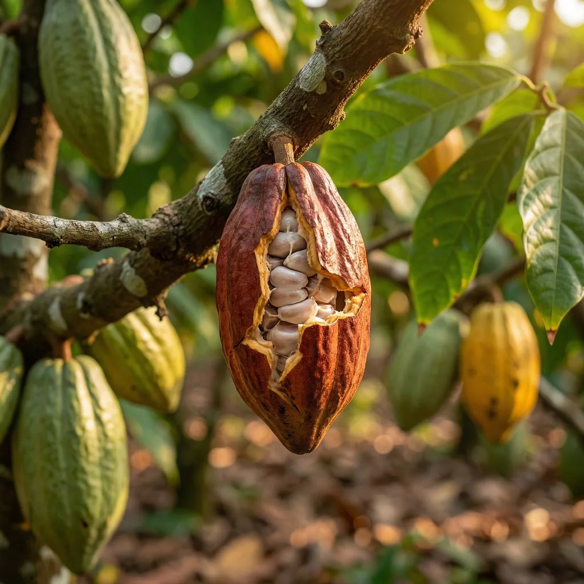 Split Cocoa Pod on the Branch