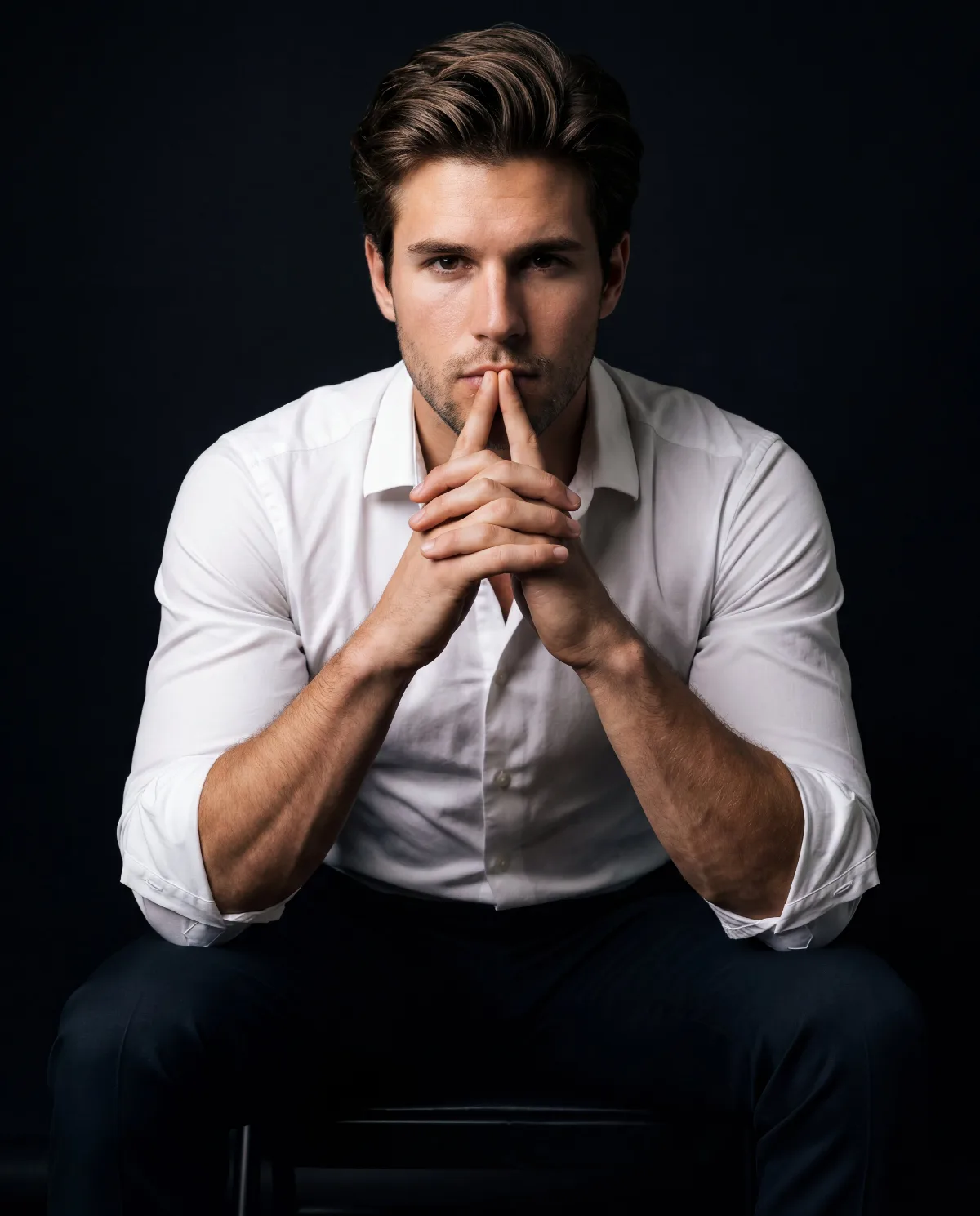 Steepled Hands Low-Key Portrait