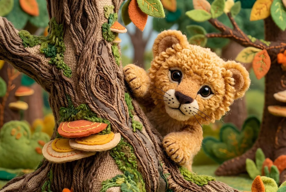 Lion Cub Behind a Tree