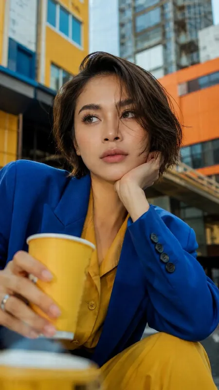 Royal Blue Blazer and Coffee