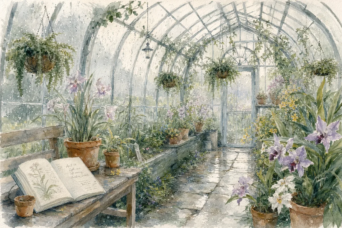 Rainy Watercolor Greenhouse