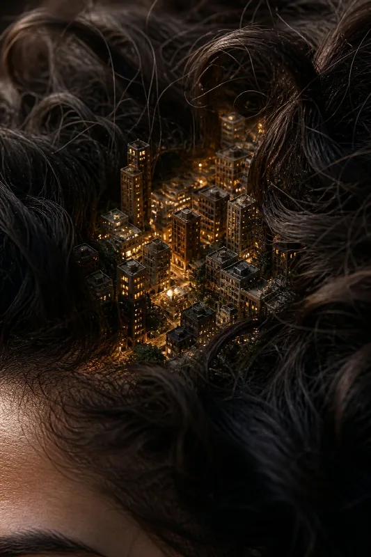 Miniature City in Hair