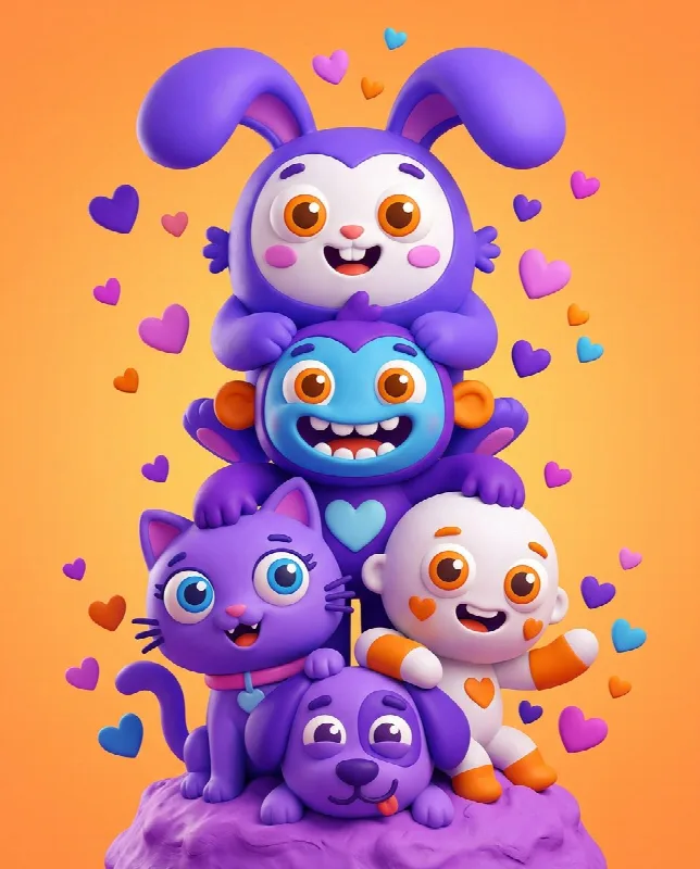 Stacked 3D Cartoon Characters
