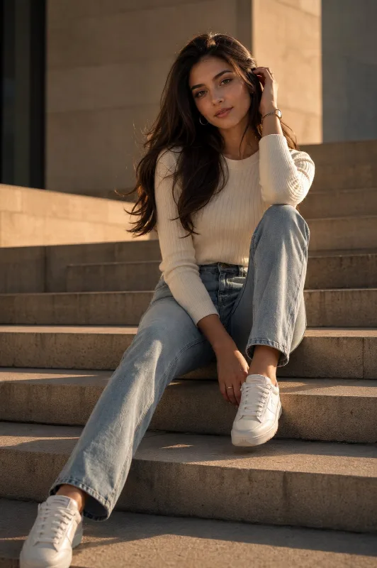Golden Hour on Concrete Steps