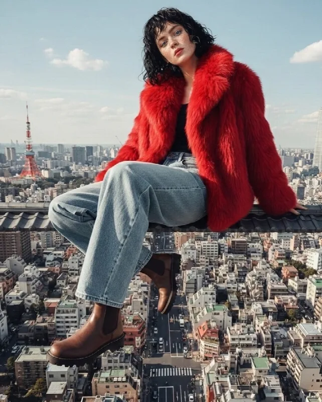 Red Fur Coat Above the City