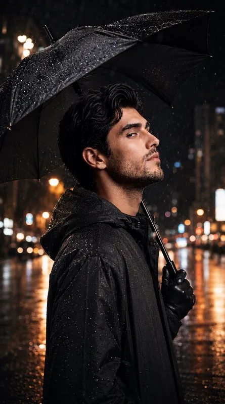 Neo-Noir Umbrella in the Rain