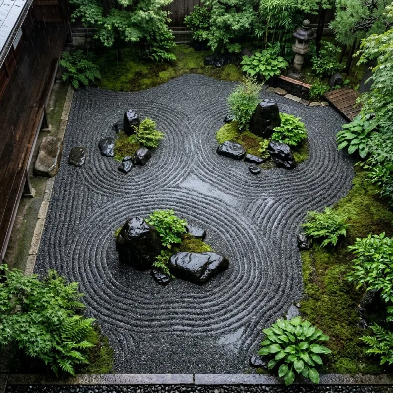 Zen Garden in the Rain