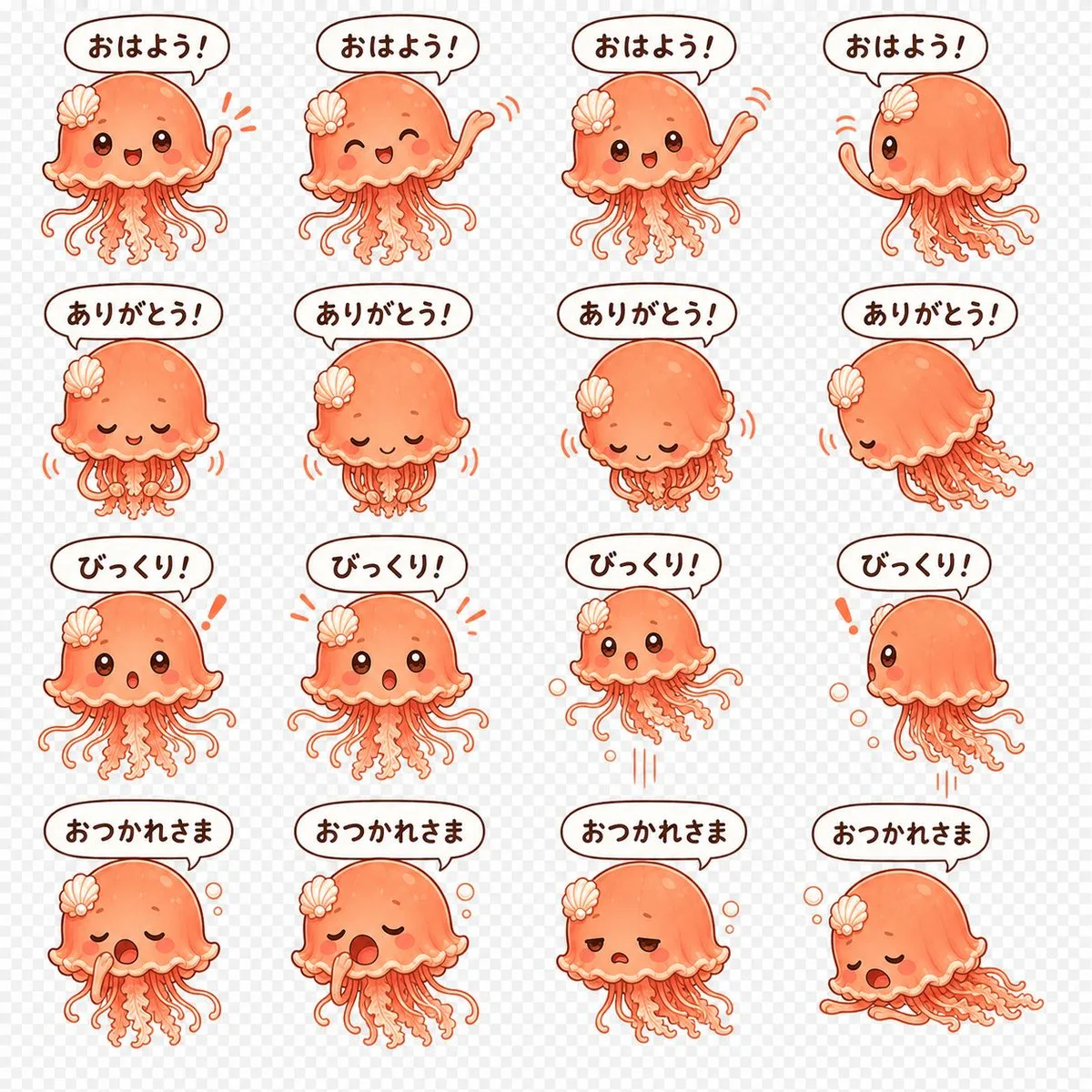 Jellyfish Mascot Sticker Grid