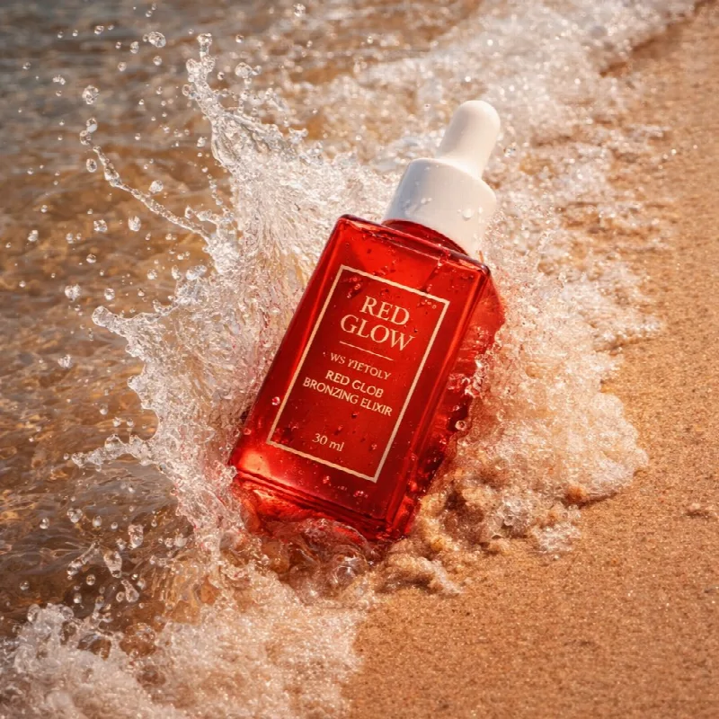 Red Serum on Beach Sand