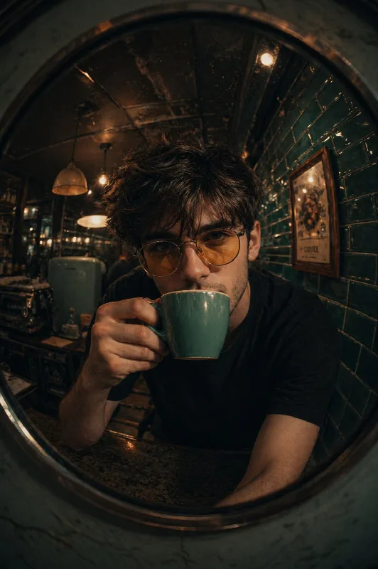 Retro Cafe Fisheye Portrait
