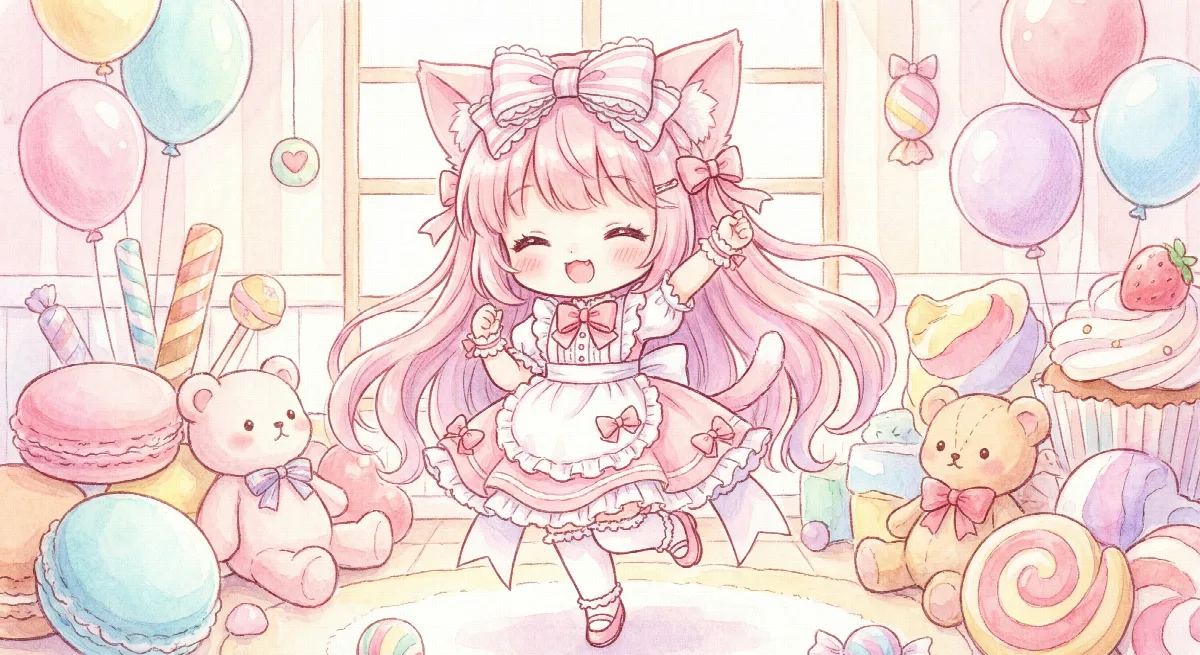 Chibi Cat Girl in Candyland