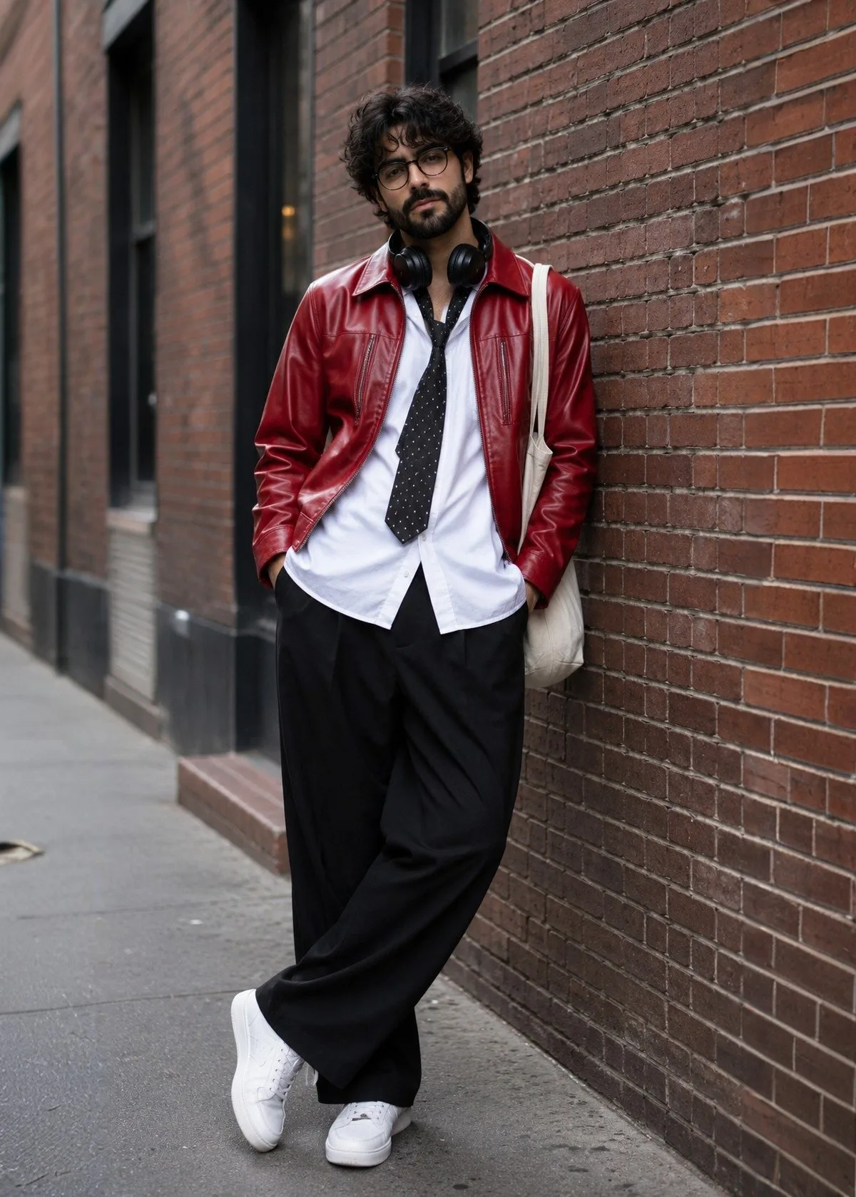 Red Leather by a Brick Wall