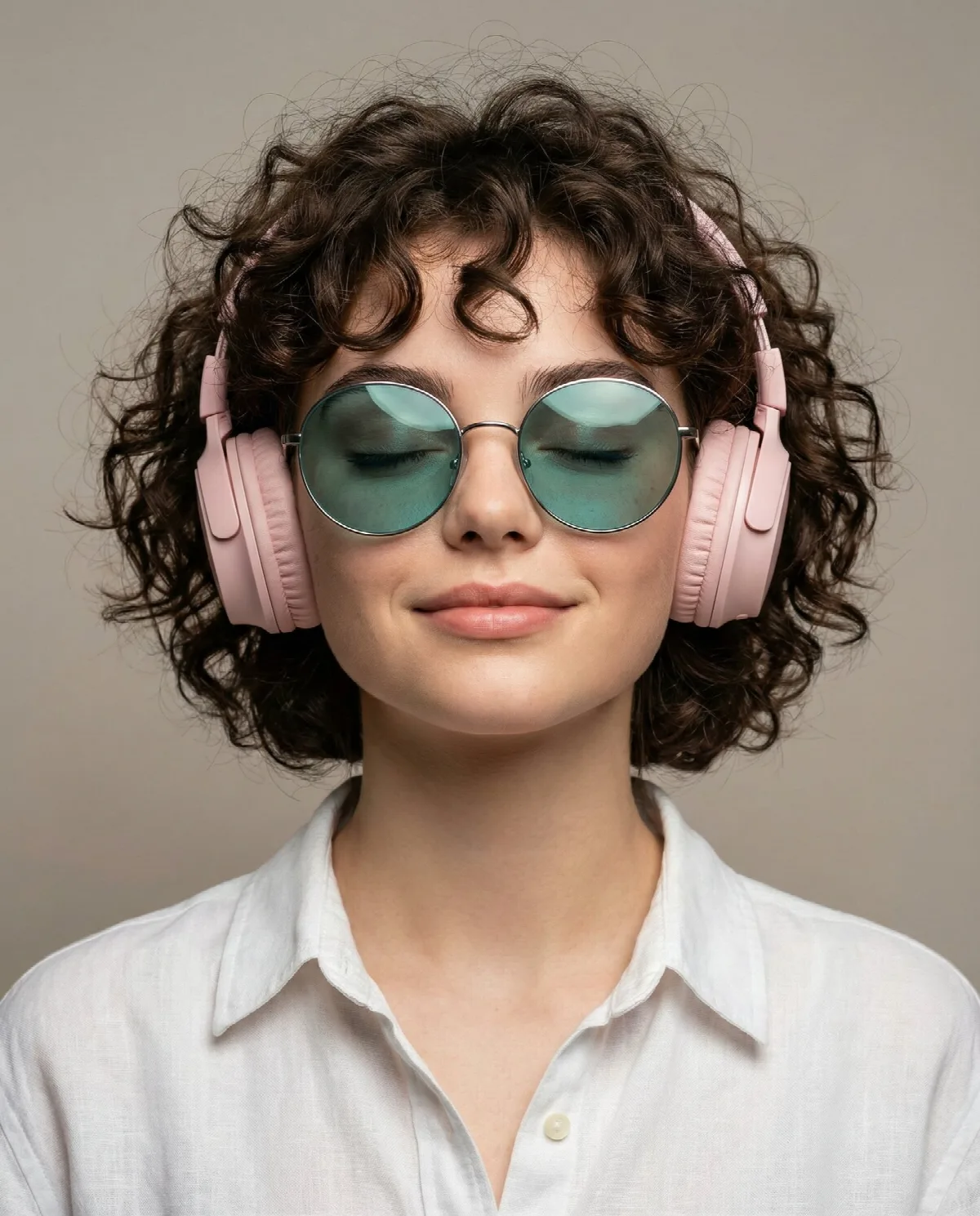 Headphones and Round Shades