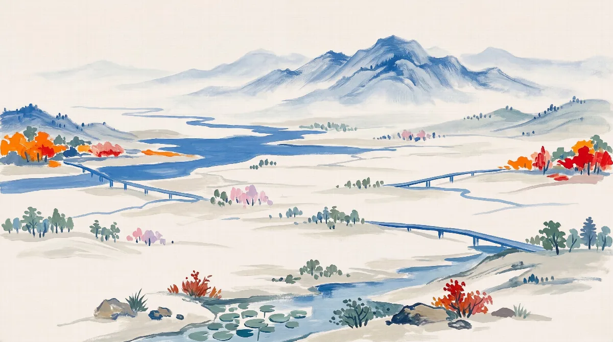 Blue and Orange Landscape Painting