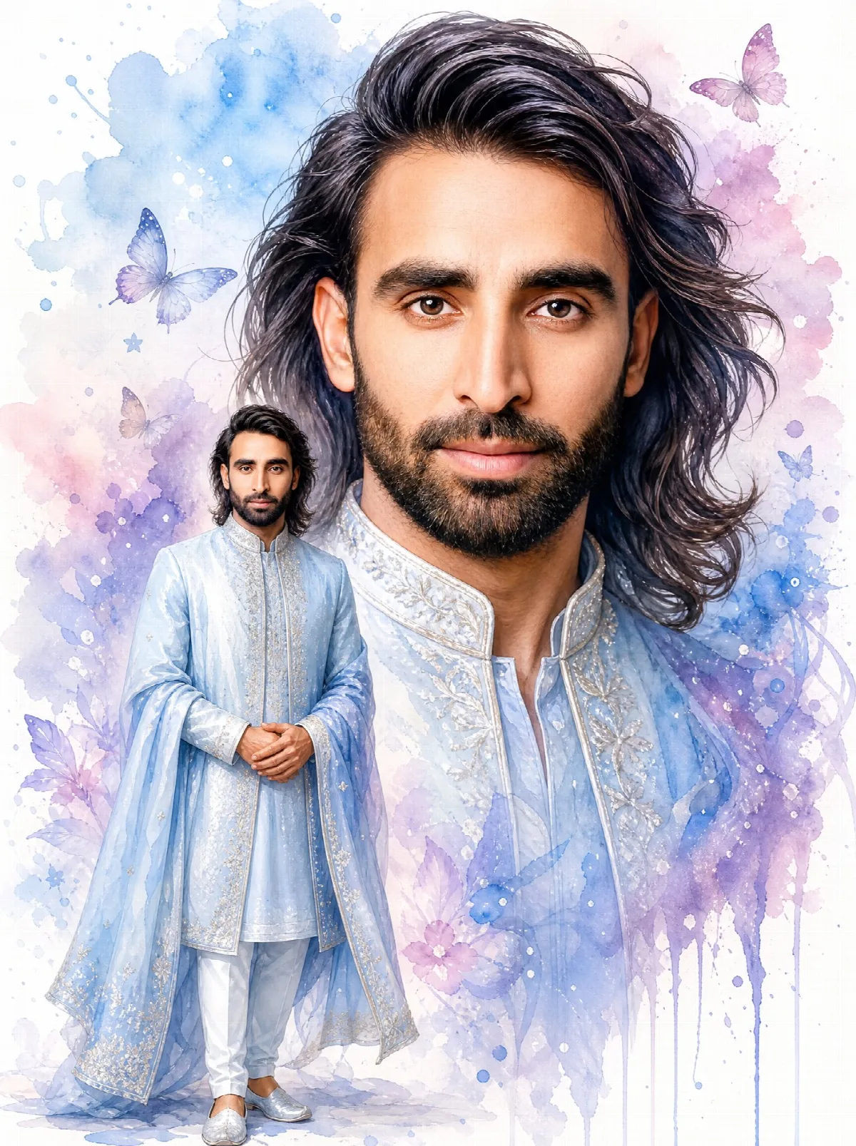 Watercolor Wedding Attire Portrait