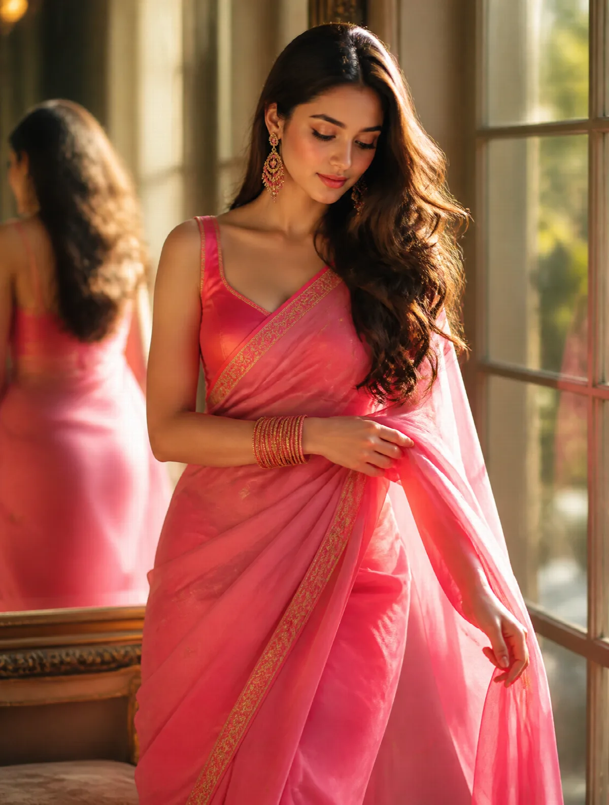 Pink Saree at Golden Hour