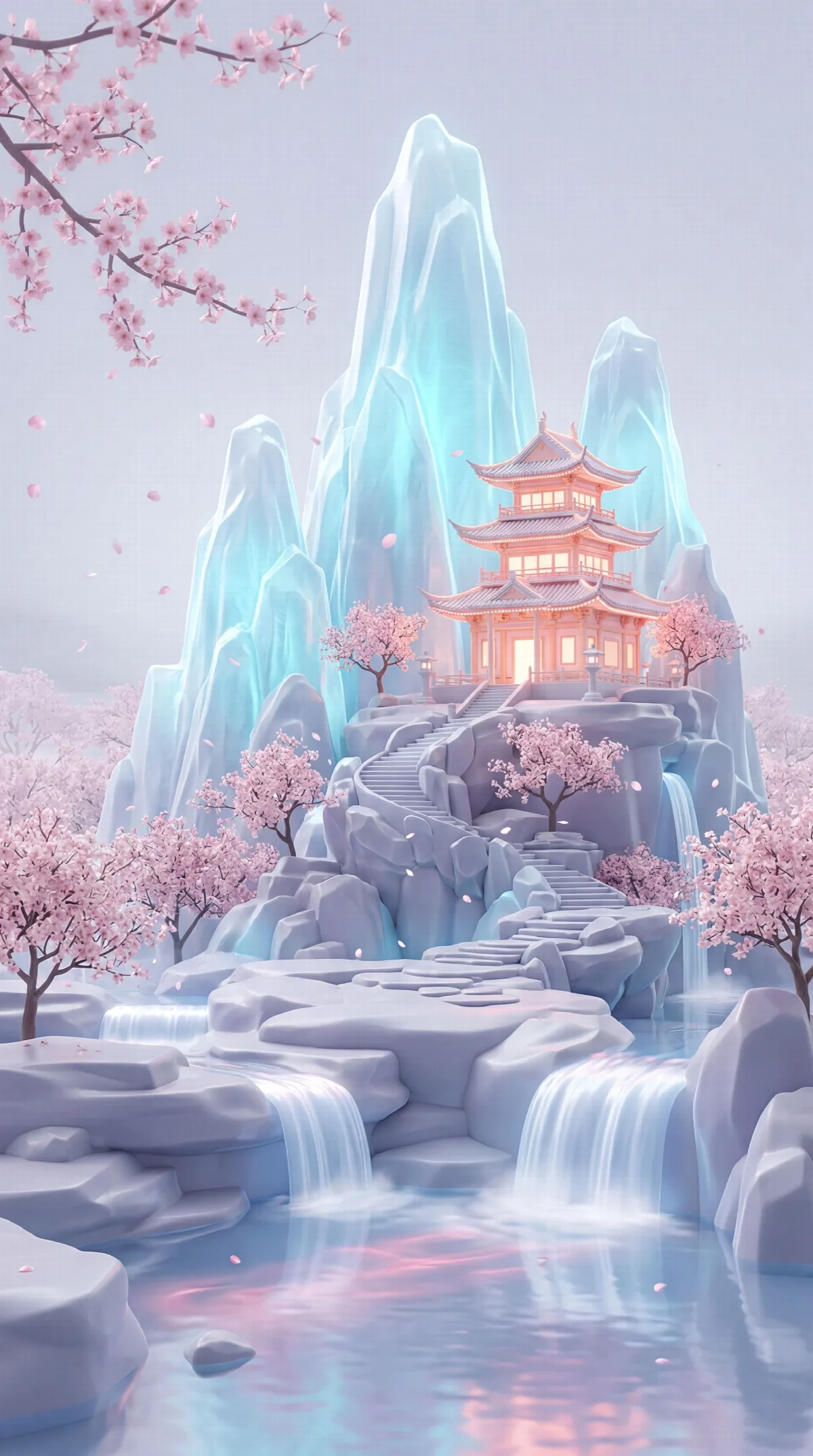 Pastel Pagoda Among Crystals