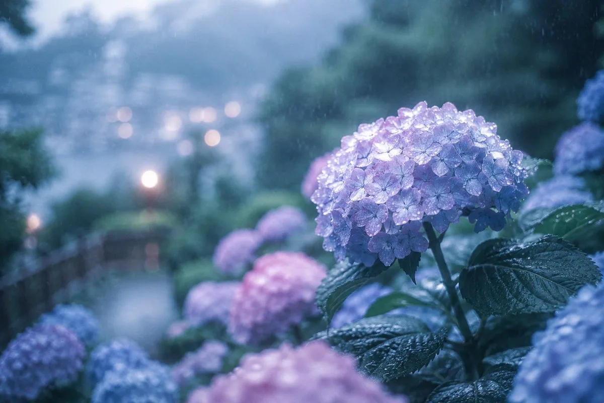 Rain-Soaked Hydrangeas