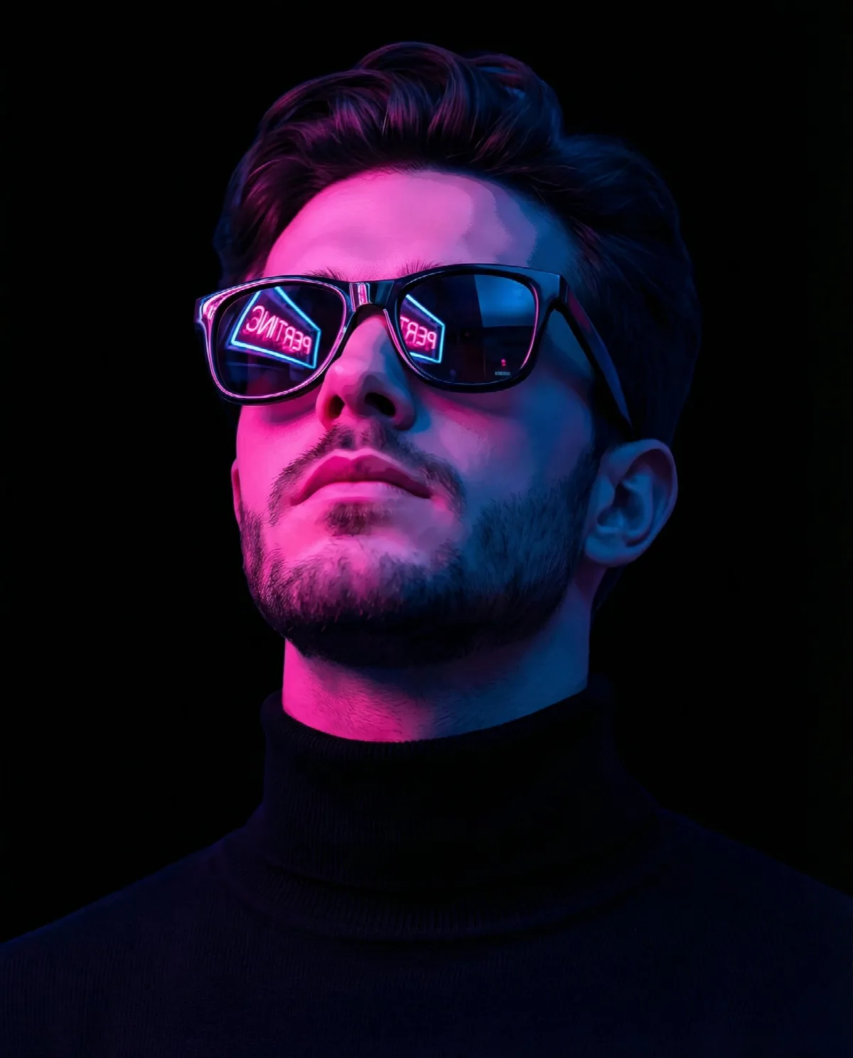 Cyber Noir Neon Shades Portrait