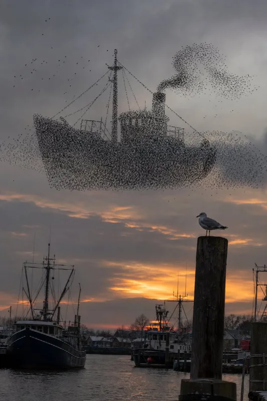 Murmuration over the Harbor