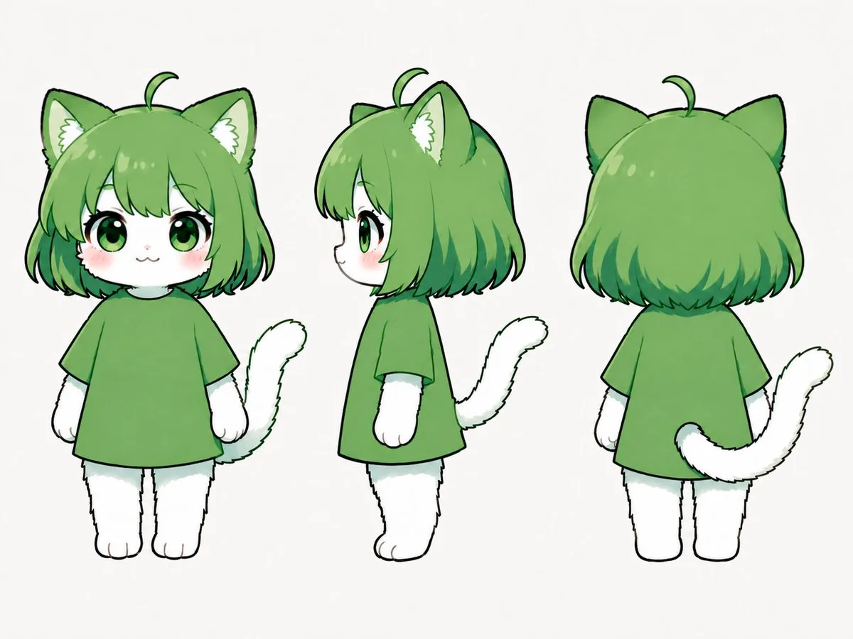 Green Chibi Cat Girl Turnaround