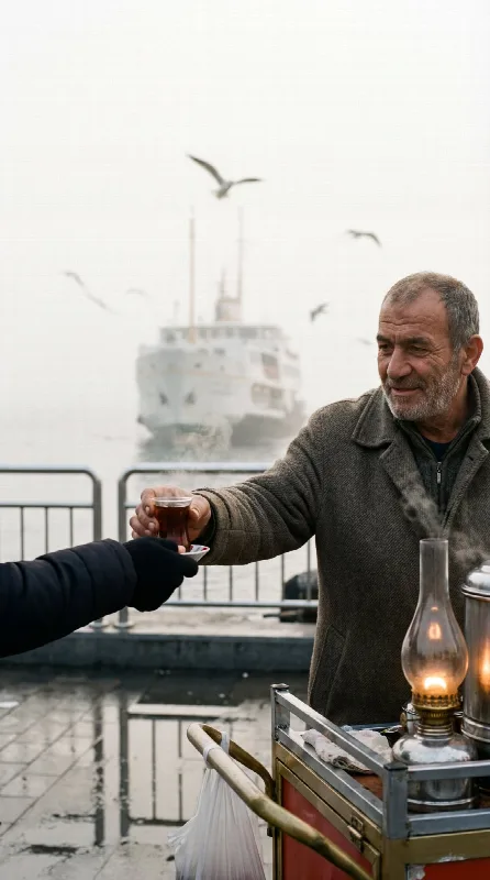 Tea Vendor at Foggy Pier